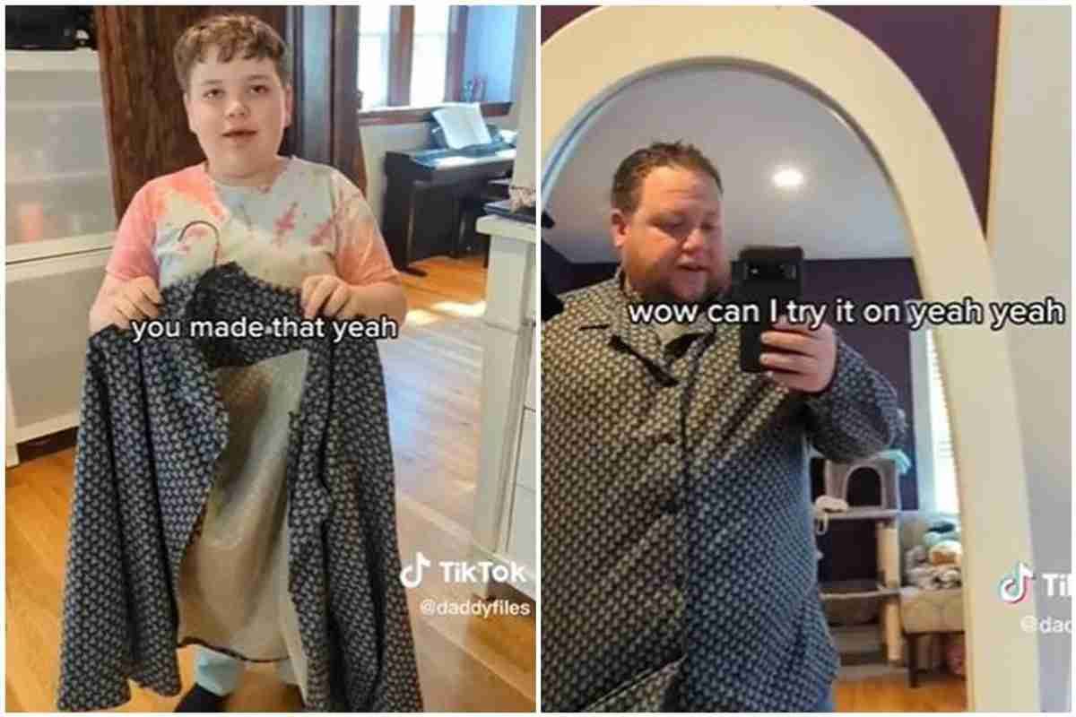 Garoto de 9 anos surpreende o pai com camisa feita por ele mesmo; vídeo no TikTok já superou 12 milhões de visualizações