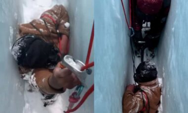 Desafiando a morte! Homens sorriem ao salvarem companheiro que caiu em fenda de 60 metros no Everest