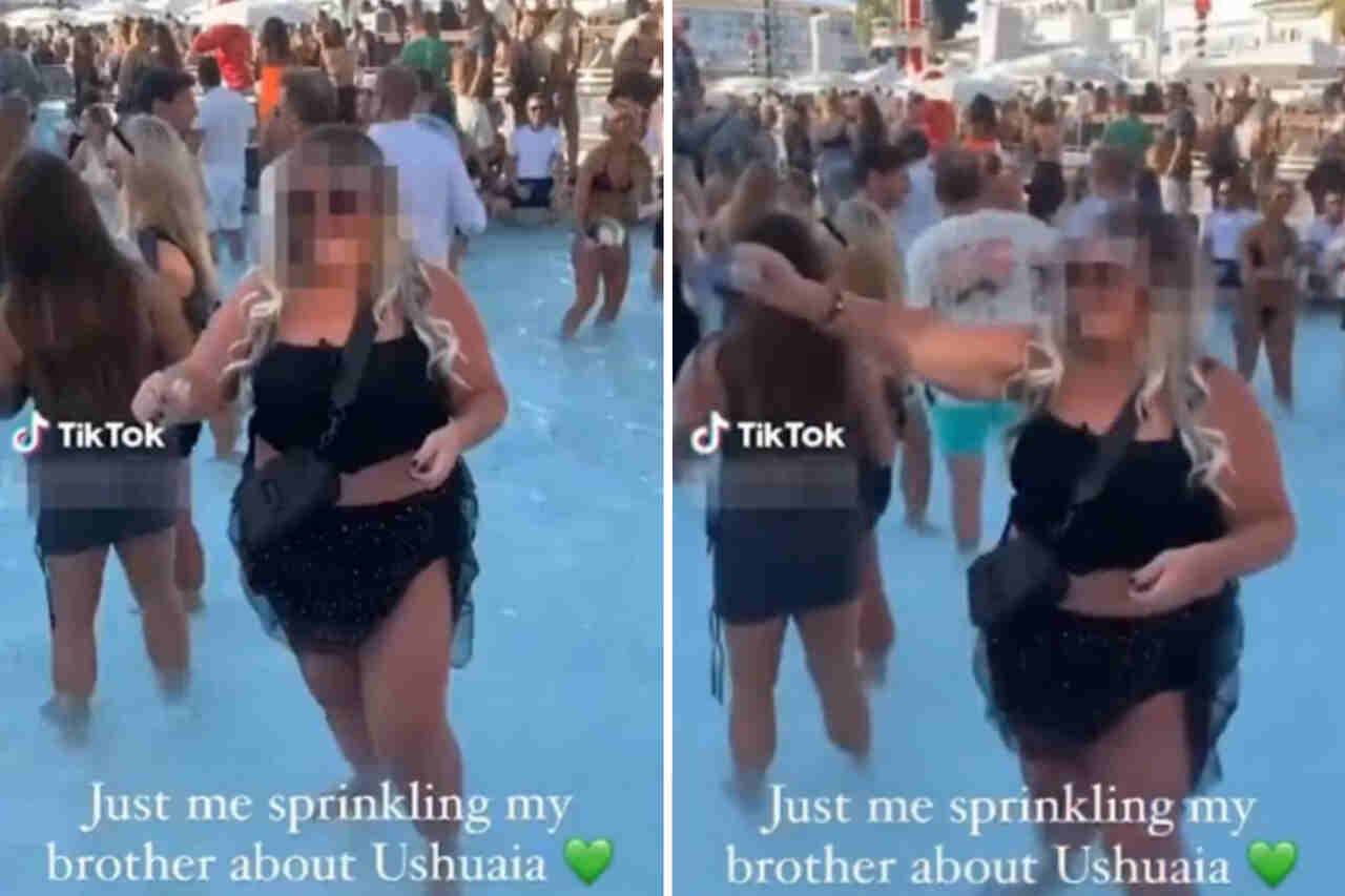 Woman horrifies internet users by scattering brother's ashes in an Ibiza club pool