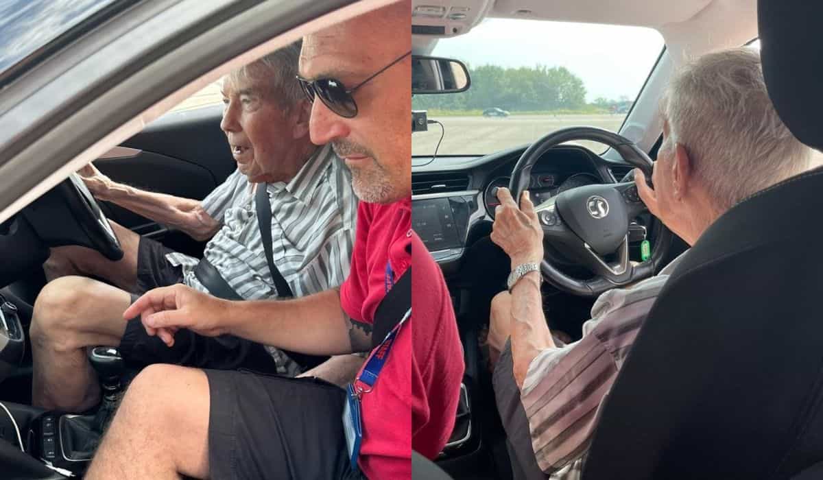 98-vuotias mies tulee vanhimpana opiskelijana autokouluun