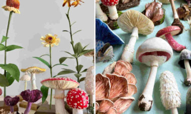 Artista viraliza com flores e cogumelos de papel extremamente realistas