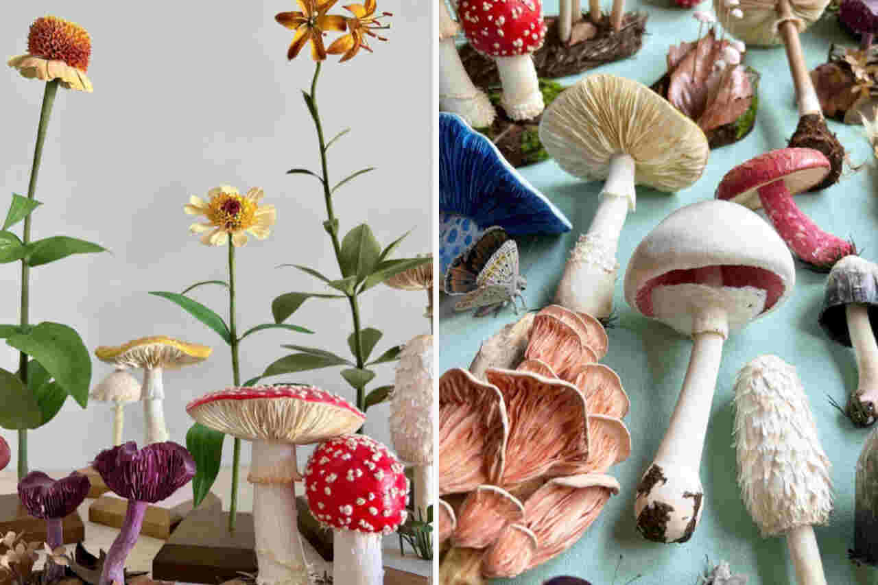 Artiest gaat viraal met uiterst realistische papieren bloemen en paddenstoelen
