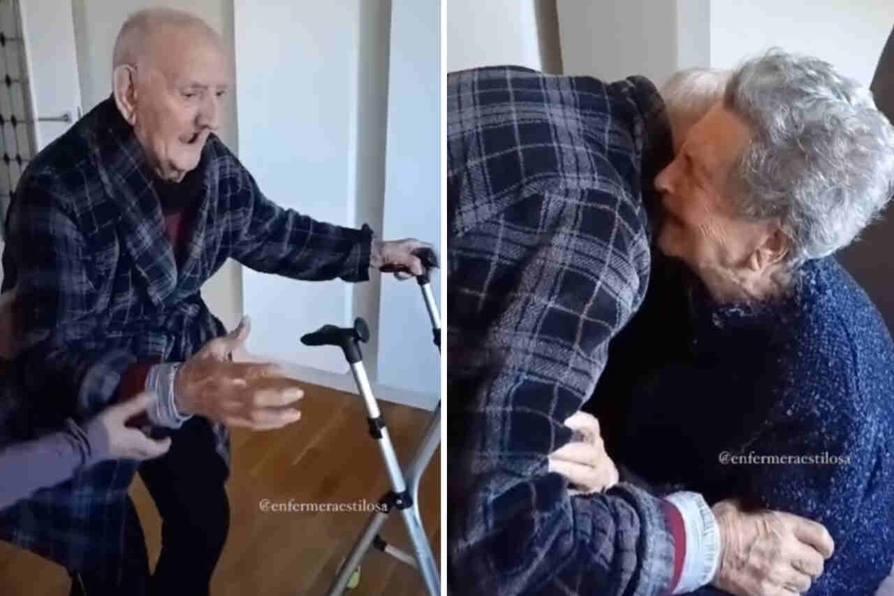 Rörande video: 103-årig man återförenas med sin fru efter lång vistelse på sjukhus